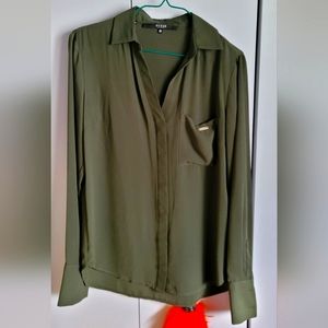 GUESS olive green professional button-up blouse NWOT